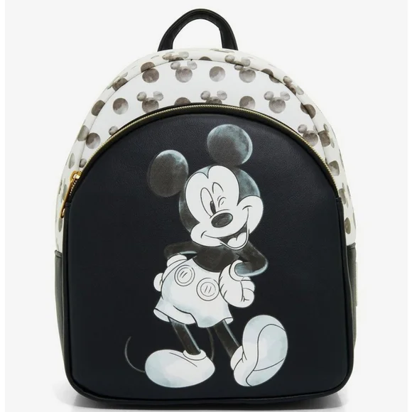 Loungefly Disney Icons Mickey Mouse Wink Black & White Mini Backpack NWT
